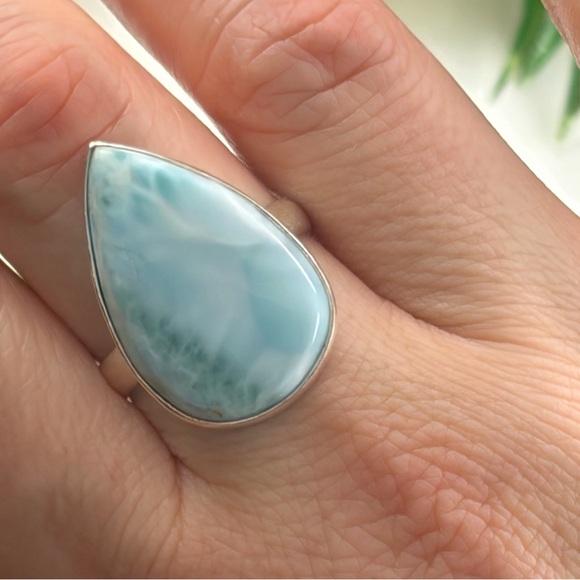 Genuine Larimar Ring Size 9.5 9 1/2 Pure Sterling Silver 925 Boho Southwest New